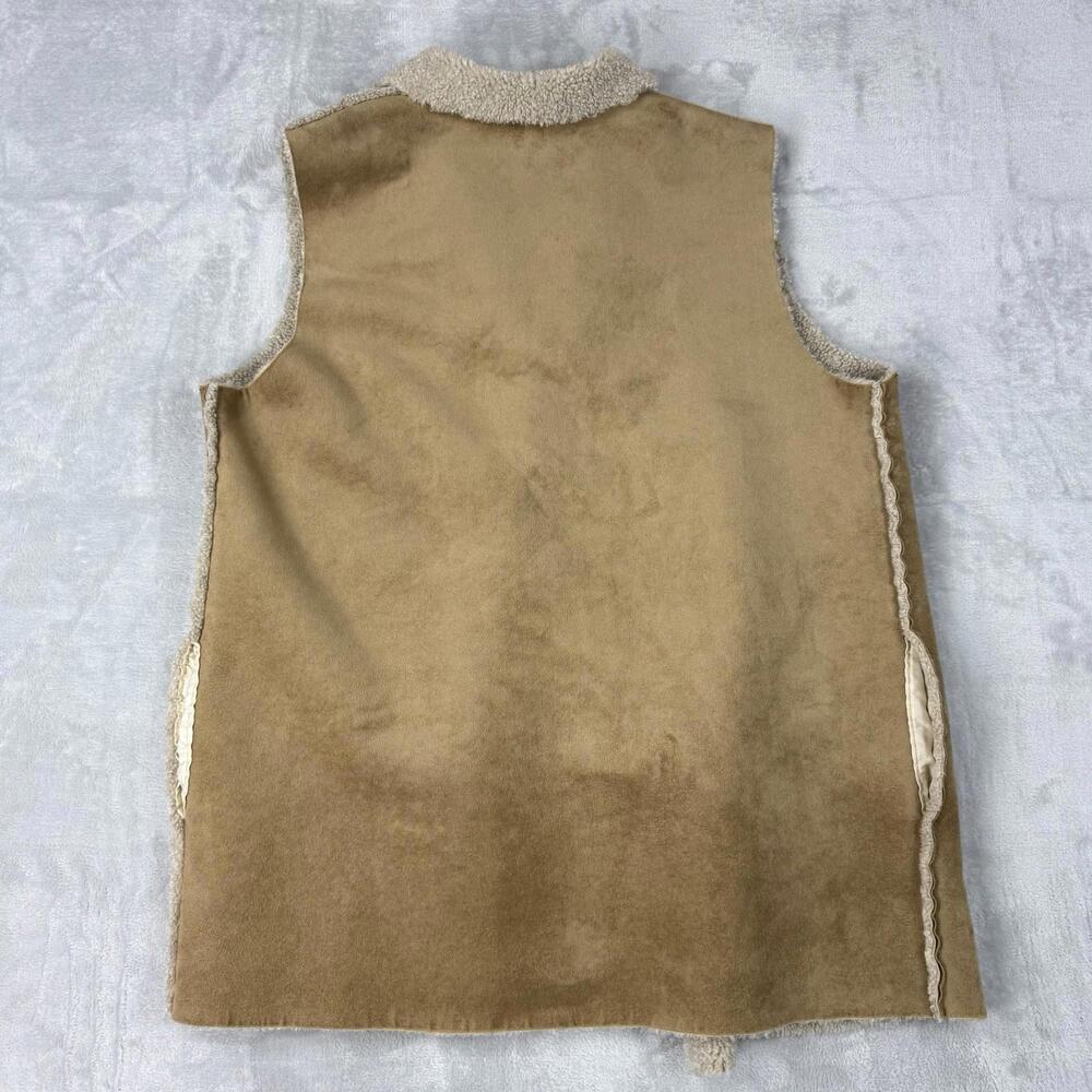 Velvet by Graham Spencer Faux Shearling Vest Suede Sherpa Beige Women M Casual - Picture 3 of 9